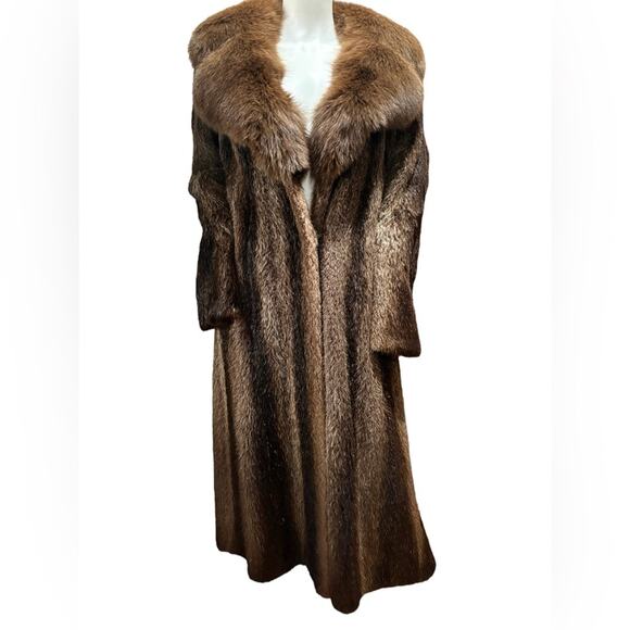 Authentic Vintage John Wanamaker Tricolor Brown Long Fox Collar Mink Fur Coat - Picture 11 of 11
